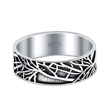 Tree Branches Oxidized Band Solid 925 Sterling Silver Thumb Ring (7mm)